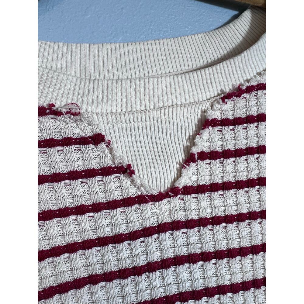 American Eagle Oversized Slouchy Waffle Knit Ribbed Striped Pullover Soft Cozy - Picture 4 of 10